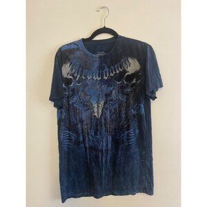 Throwdown Men’s Graphic T-Shirt Medium Blue Skull Design 100% Cotton Made In USA